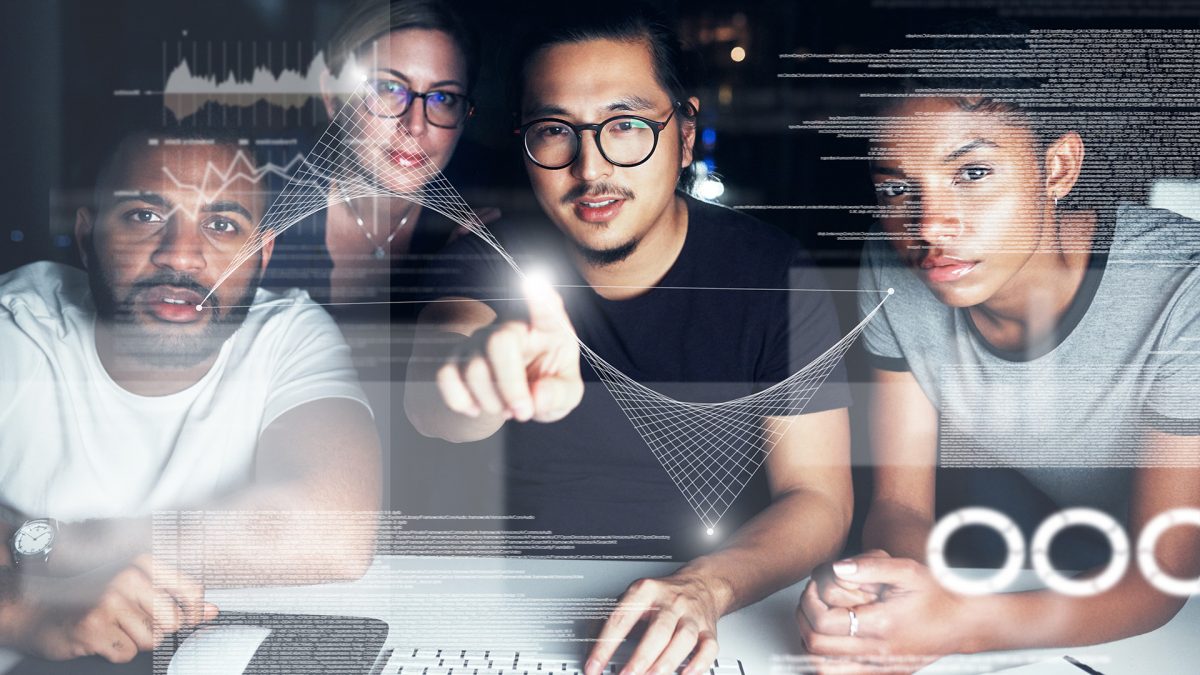 UConn's MSBAPM student analyze data using light board.